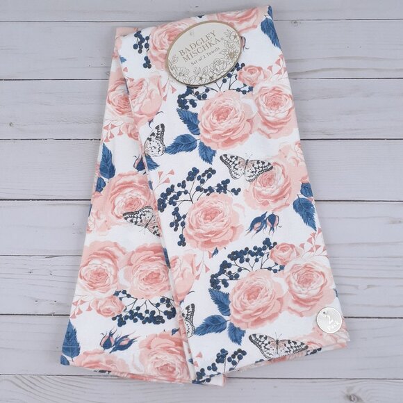Dual Purpose Kitchen Towels Spring Flowers Floral Butterflies Set of 2 - Picture 1 of 3
